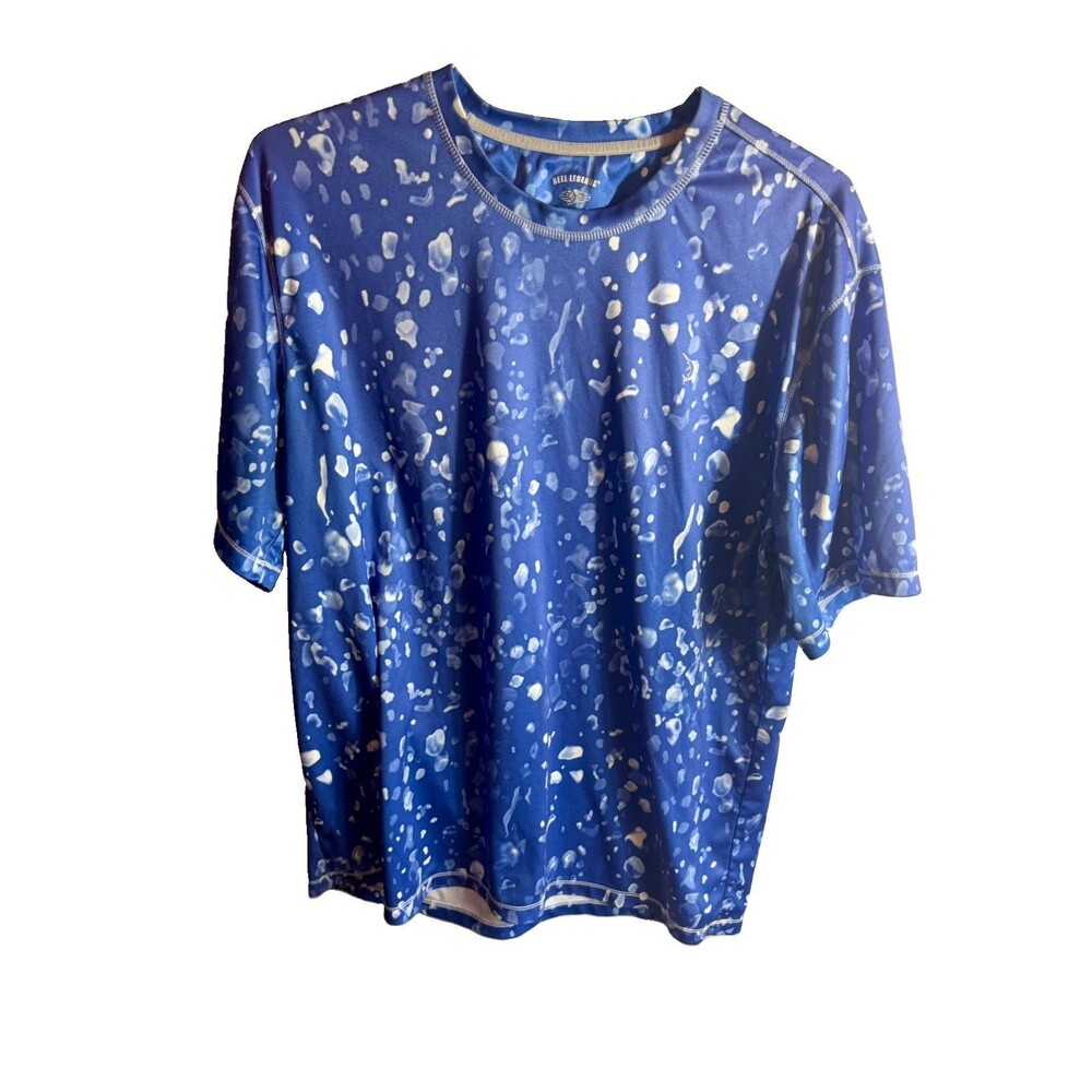 Reel Legends Freeline Women's L Blue/White Abstract Fish Lightweight Poly Tee